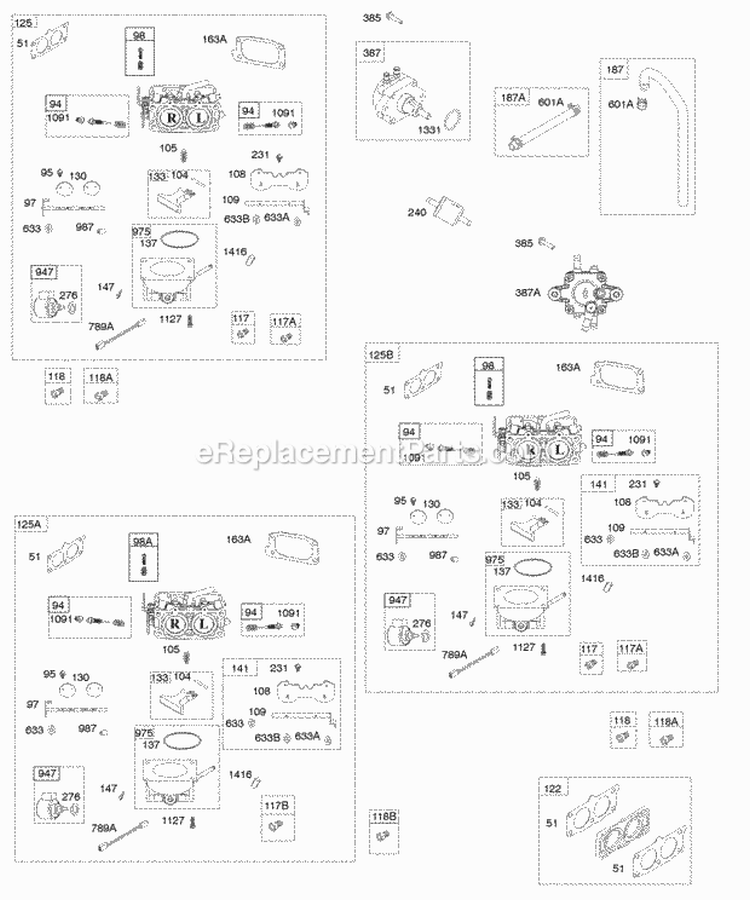 Carburetors Diagram and Parts List for 613777-0113-E1  Briggs and Stratton Engine
